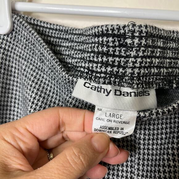 Vtg 80s 90s Houndstooth Pants Women's Large Black White Pull On Stretch - Picture 4 of 7